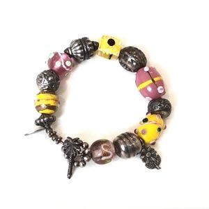 Lilly Pulitzer Sterling Silver Millefiori Lampwork Glass Beads Bracelet 8 3/4" L